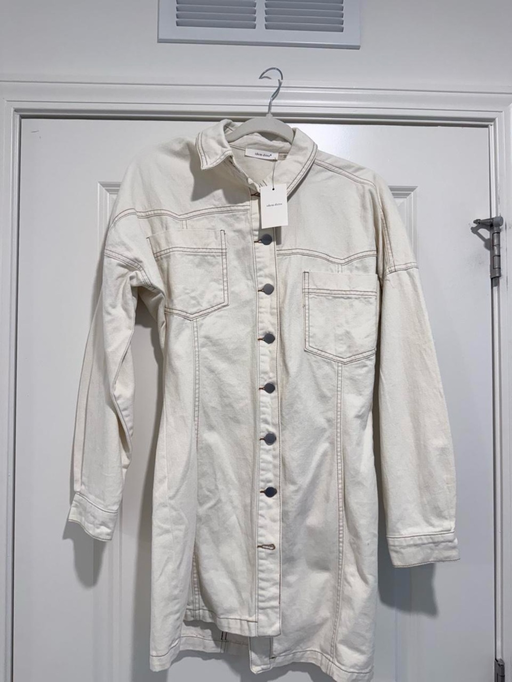 These three boutique Light Cream Long Button-Up denim dress NWT